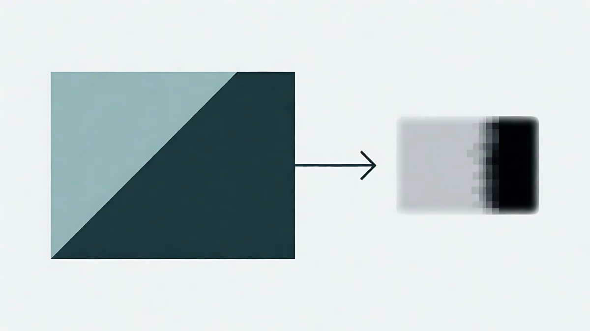 Illustration of a sharp photo being resampled into a softer, smaller copy